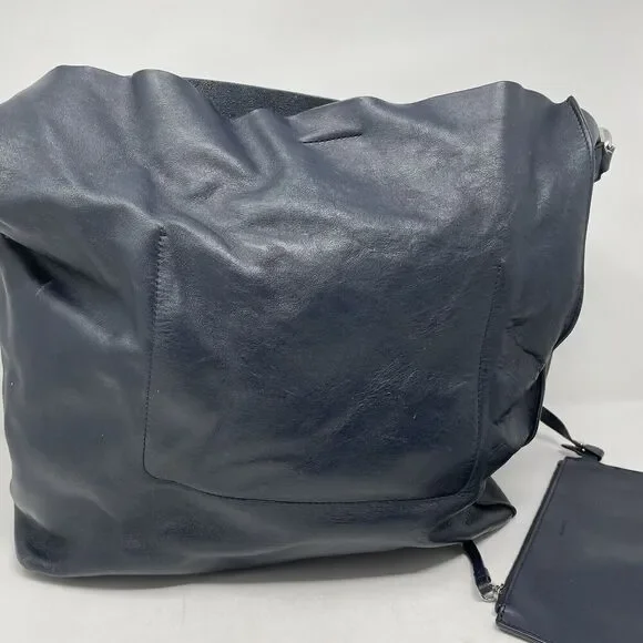 ALLSAINTS Captains Tote Women Navy Blue Leather Bag Shoulder Strap Chain Purse - Picture 7 of 16